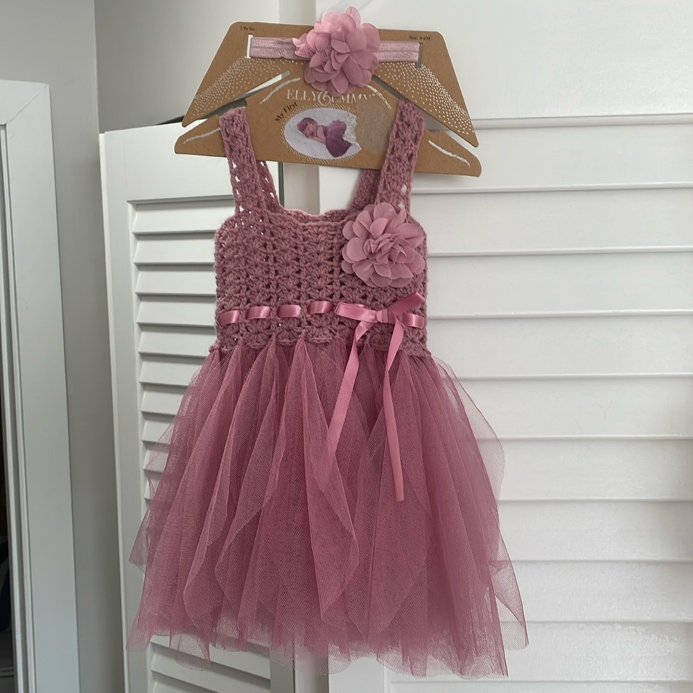 Elly and Emmy baby pink knit and ruffle dress